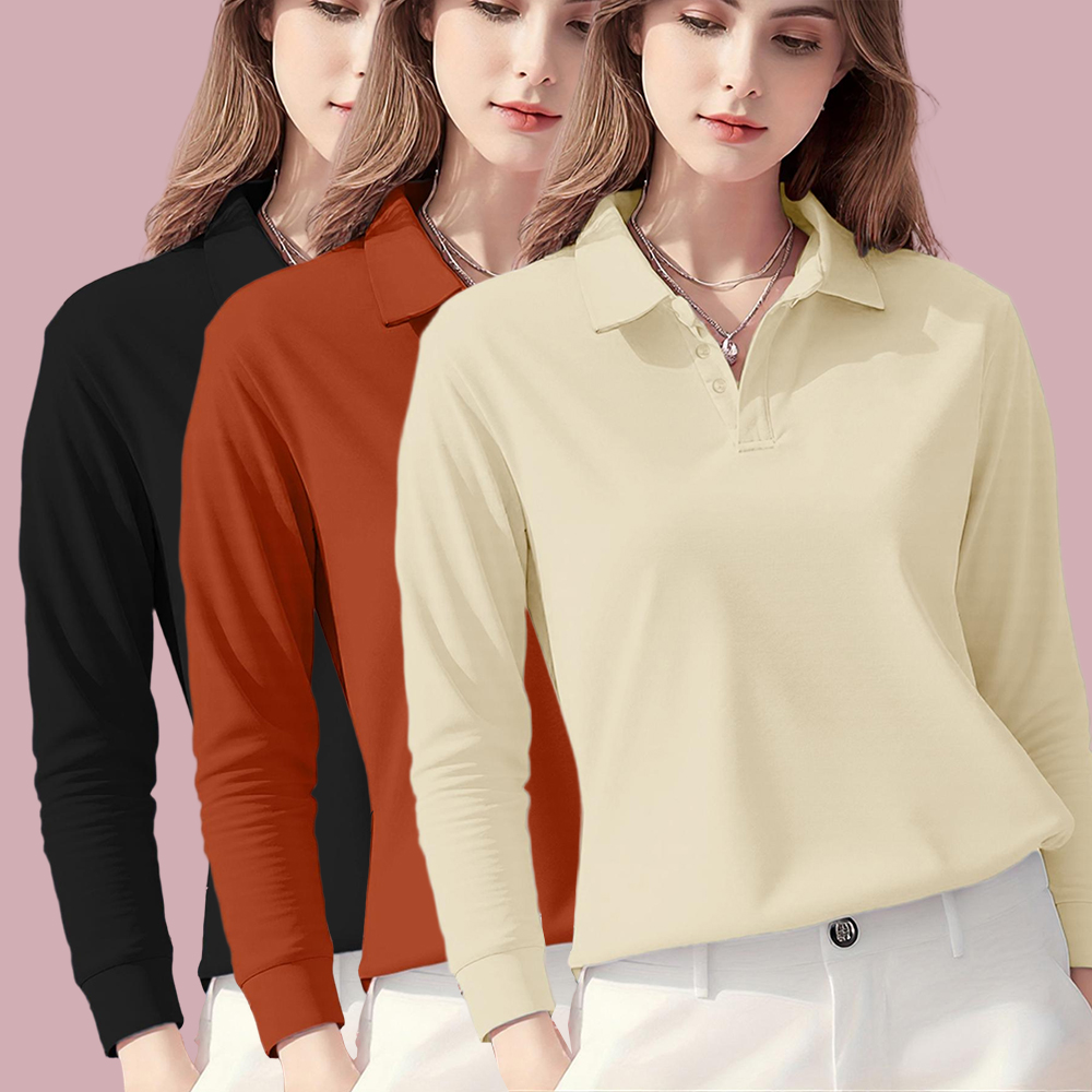 Autumn Solid Color Polo Shirts - Golf Equipment Women avaliação e preço