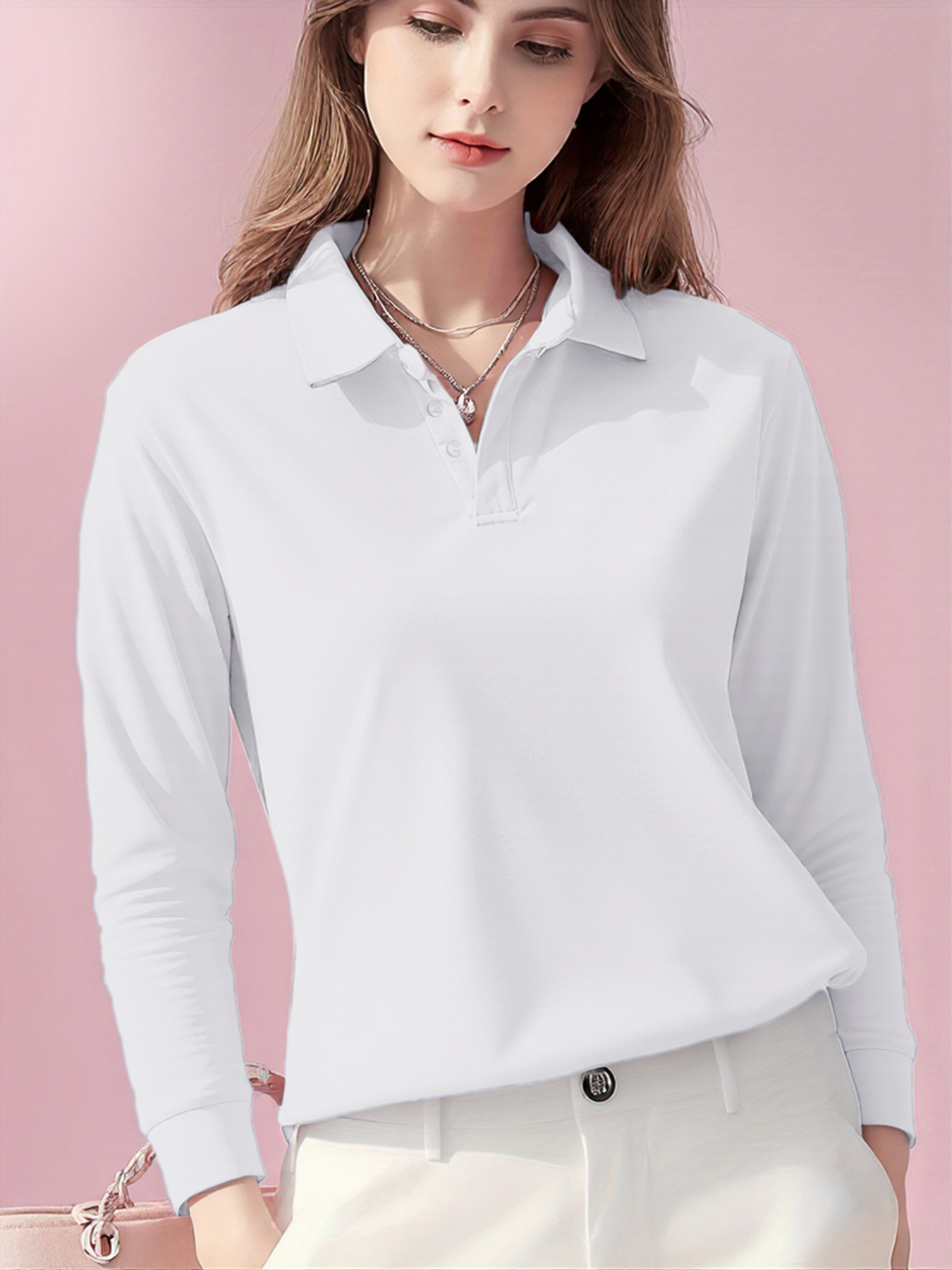 Autumn Solid Color Polo Shirts - Golf Equipment Women avaliação e preço